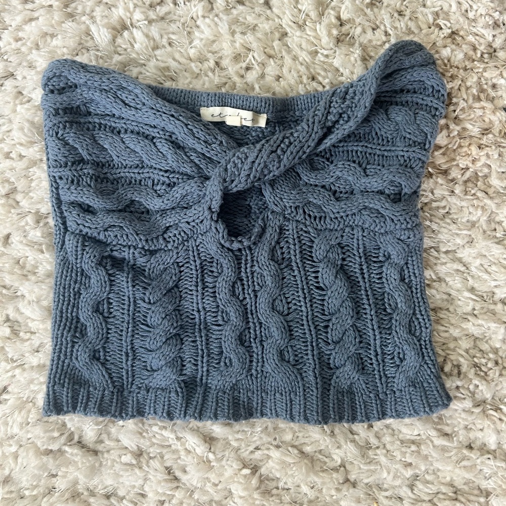 Blue Strapless Knit Tube Top